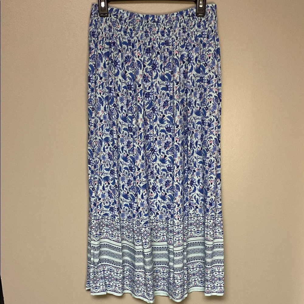 NWT J.Jill Blue & White Pleated A-Line Maxi Skirt – Size S